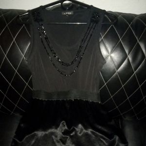 A. Byer Black Beaded Neckline Dress